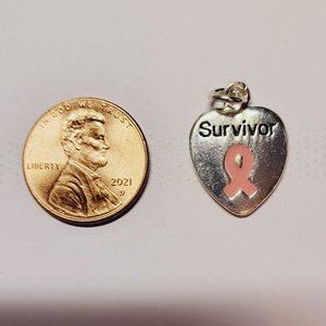 Silver heart with pink ribbon 'Survivor' 3/$10